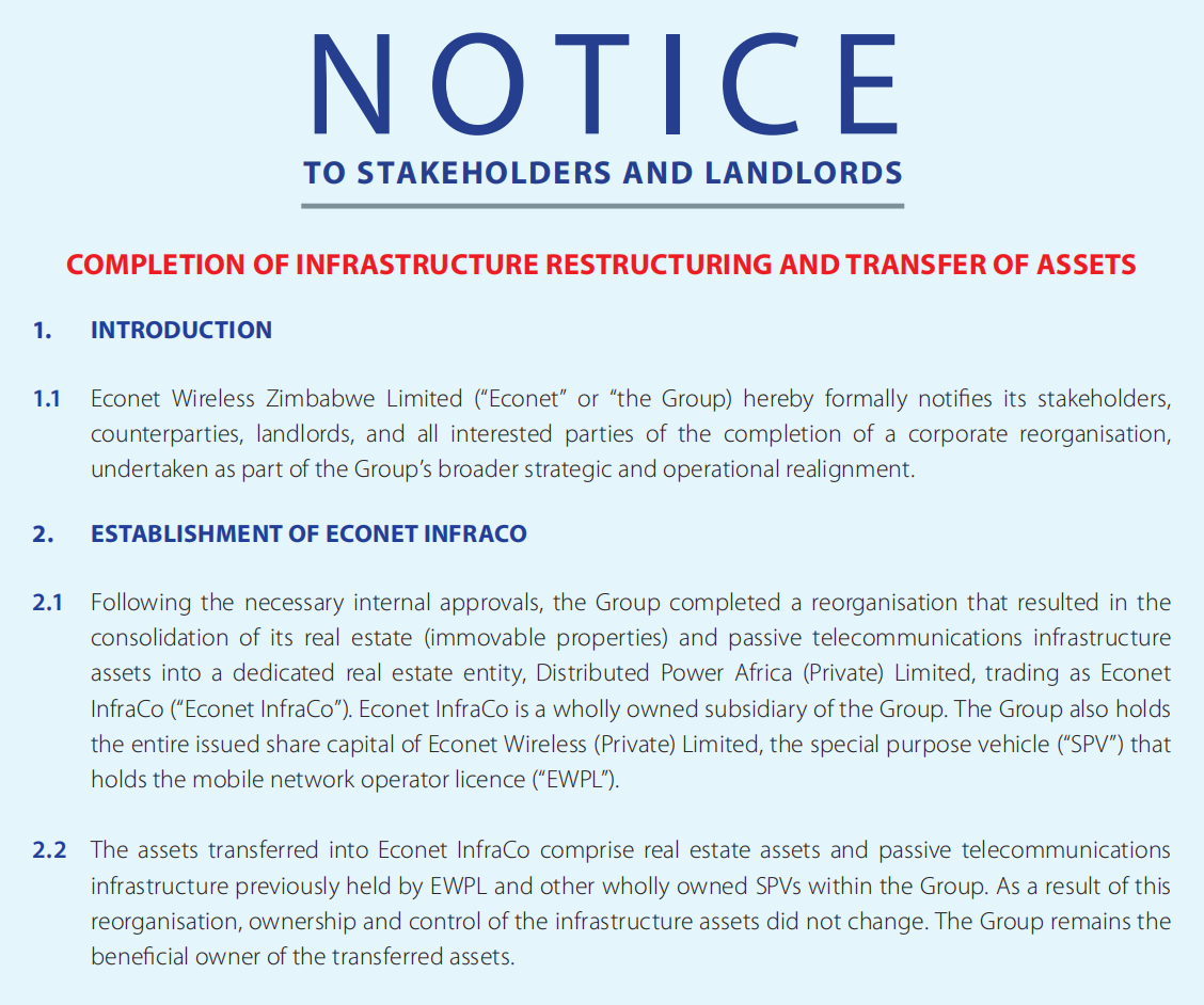 Econet Stakeholders Notice